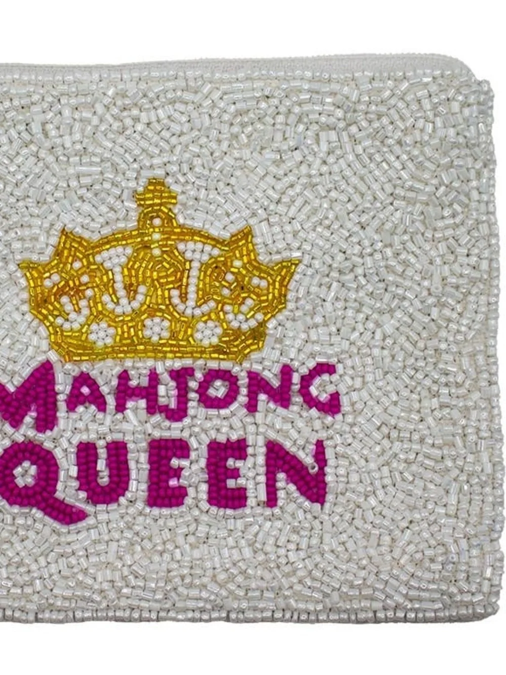 Nu Shuz Hand-Beaded ' Mahjong Queen ' White Pink Gold Clutch Coin Pouch